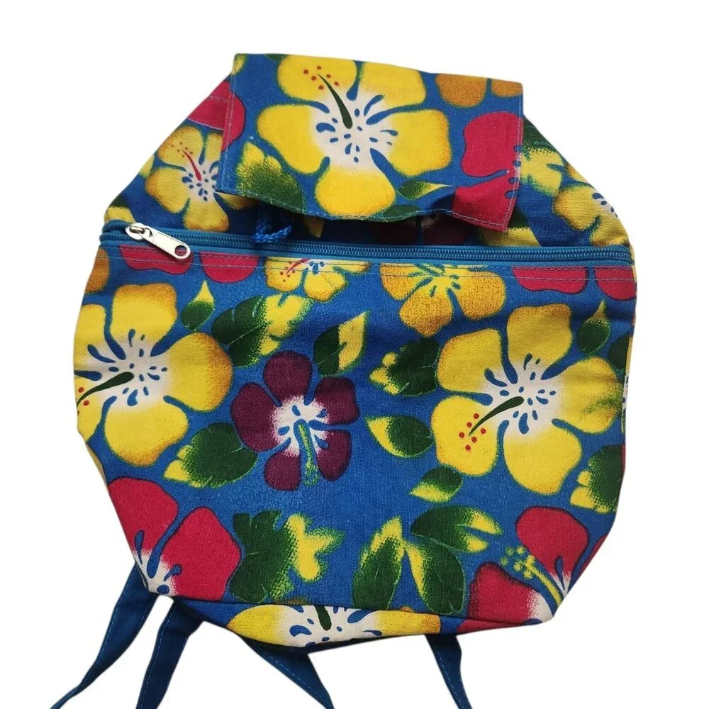 Backpack Purse Hibiscus Hawaiian Flower Print Boho Drawstring Adjustable Strap